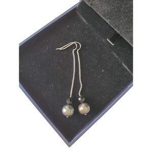 Pearl Drop Earrings Grey Black Silver‎ Chain Fish Hook Old Money Elegant Classy